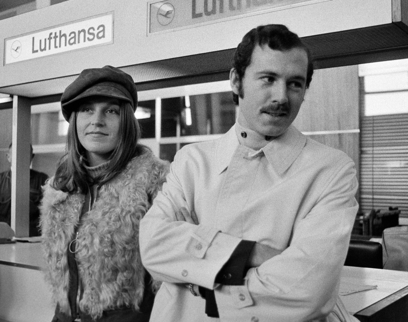Franz Beckenbauer and his then wife Brigitte at Munich-Riem airport