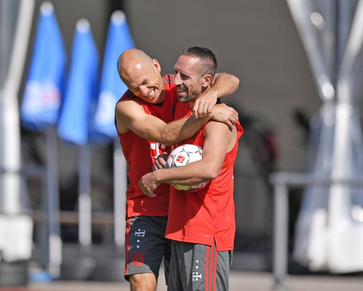 Arjen Robben and Franck Ribéry training at FC Bayern in August 2018